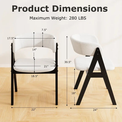 Wooden Dining Chair Set of 2 Mid-Century Modern Sherpa Upholstered Kitchen Dining Room Chairs-Black - Black - Dining