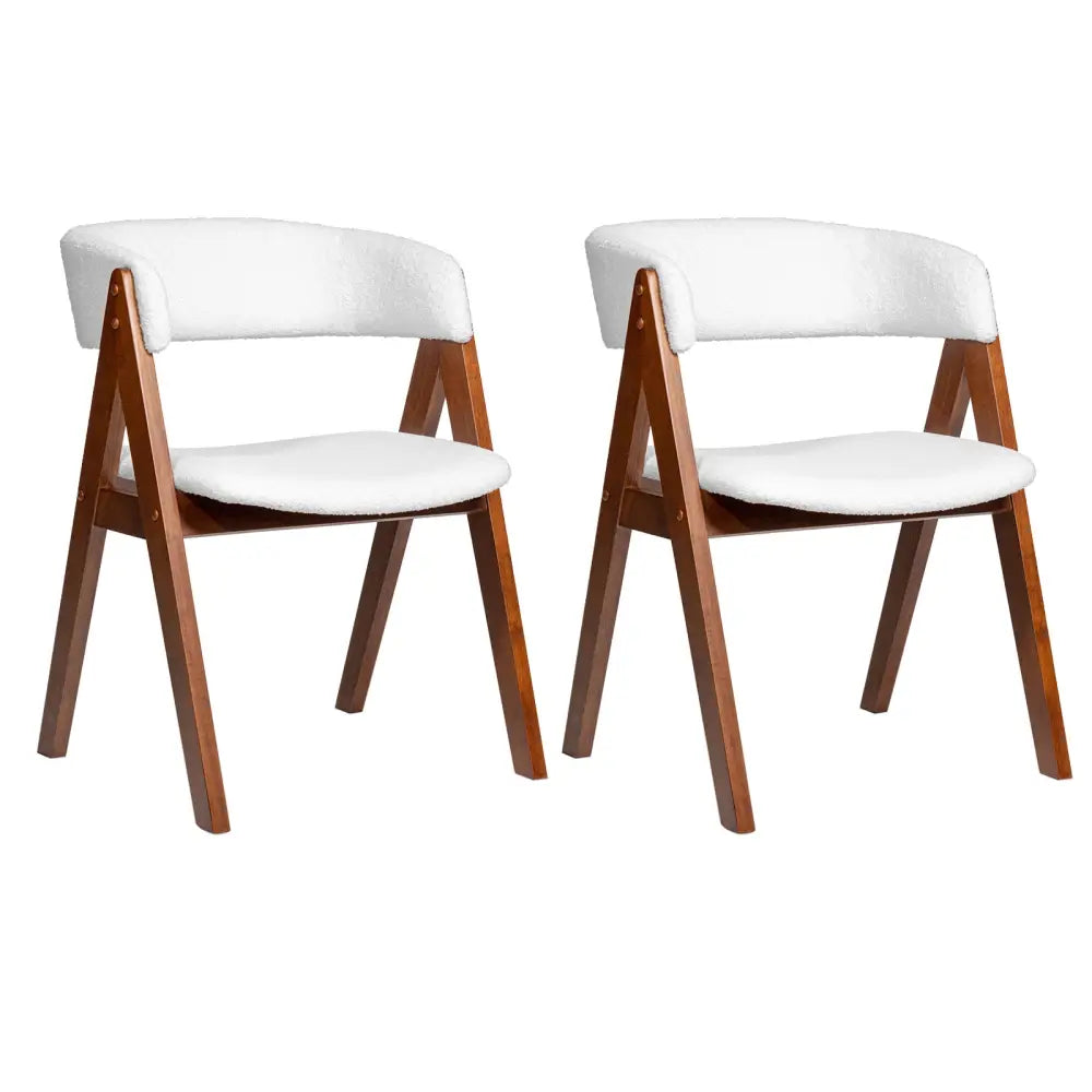 Wooden Dining Chair Set of 2 Mid-Century Modern Sherpa Upholstered Kitchen Dining Room Chairs-Walnut - Walnut - Dining