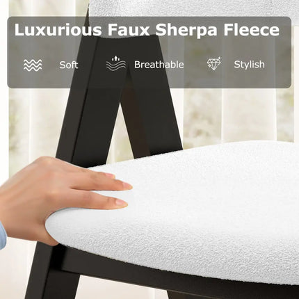 Wooden Dining Chair Set of 2 Mid-Century Modern Sherpa Upholstered Kitchen Dining Room Chairs-Black - Black - Dining