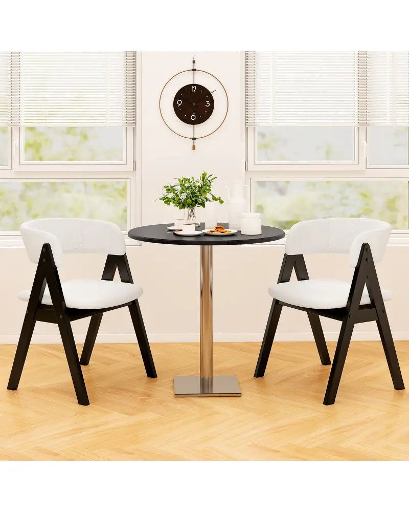 Wooden Dining Chair Set of 2 Mid-Century Modern Sherpa Upholstered Kitchen Dining Room Chairs-Black - Black - Dining