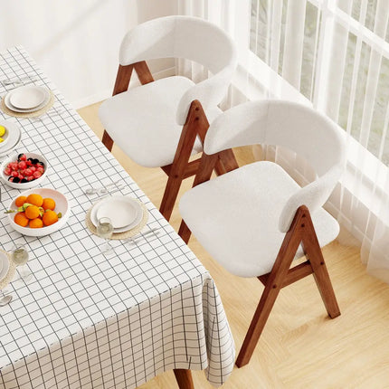 Wooden Dining Chair Set of 2 Mid-Century Modern Sherpa Upholstered Kitchen Dining Room Chairs-Walnut - Walnut - Dining