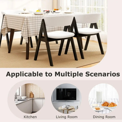 Wooden Dining Chair Set of 2 Mid-Century Modern Sherpa Upholstered Kitchen Dining Room Chairs-Black - Black - Dining