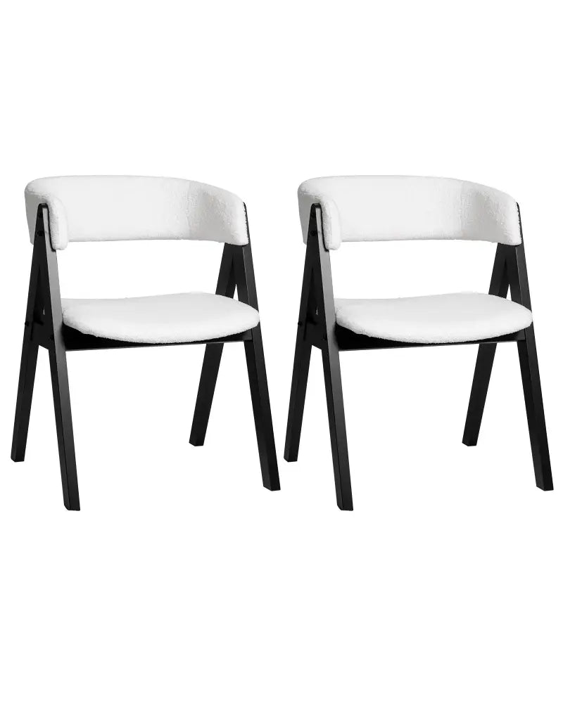 Wooden Dining Chair Set of 2 Mid-Century Modern Sherpa Upholstered Kitchen Dining Room Chairs-Black - Black - Dining