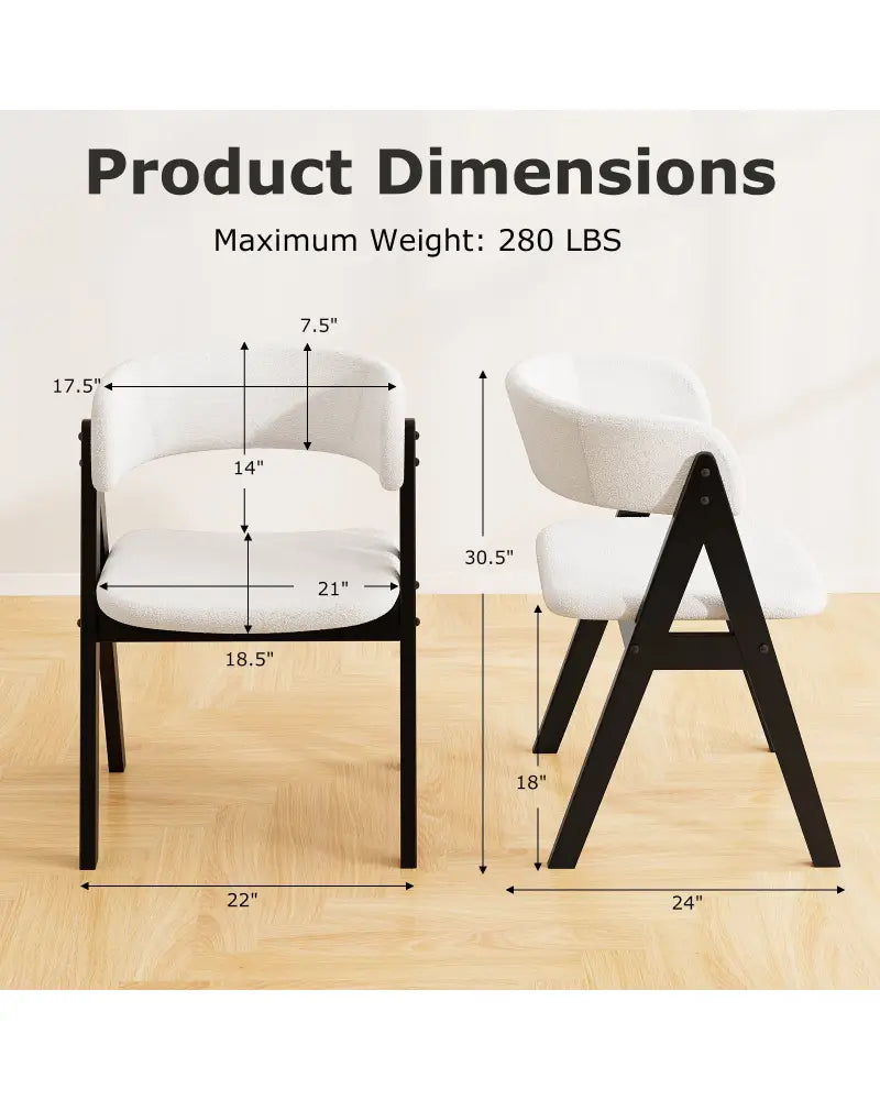 Wooden Dining Chair Set of 2 Mid-Century Modern Sherpa Upholstered Kitchen Dining Room Chairs-Black - Black - Dining