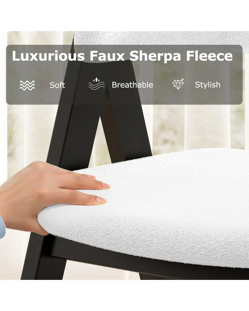 Wooden Dining Chair Set of 2 Mid-Century Modern Sherpa Upholstered Kitchen Dining Room Chairs-Black - Black - Dining