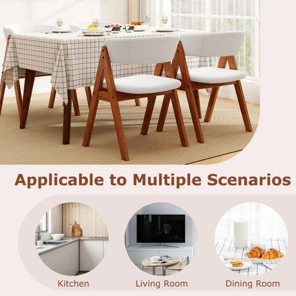 Wooden Dining Chair Set of 2 Mid-Century Modern Sherpa Upholstered Kitchen Dining Room Chairs-Walnut - Walnut - Dining