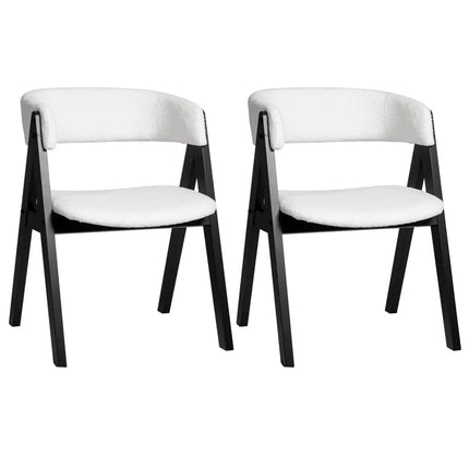 Wooden Dining Chair Set of 2 Mid-Century Modern Sherpa Upholstered Kitchen Dining Room Chairs-Black - Black - Dining