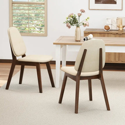 Wooden Dining Chair Set of 2 Mid-Century Modern Upholstered Side Armless Chair-Brown - Brown - Dining Chairs