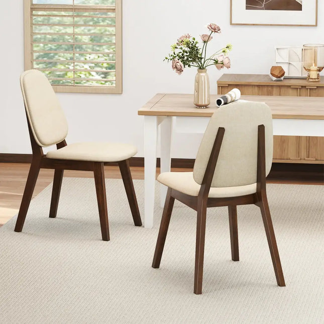 Wooden Dining Chair Set of 2 Mid-Century Modern Upholstered Side Armless Chair-Brown - Brown - Dining Chairs