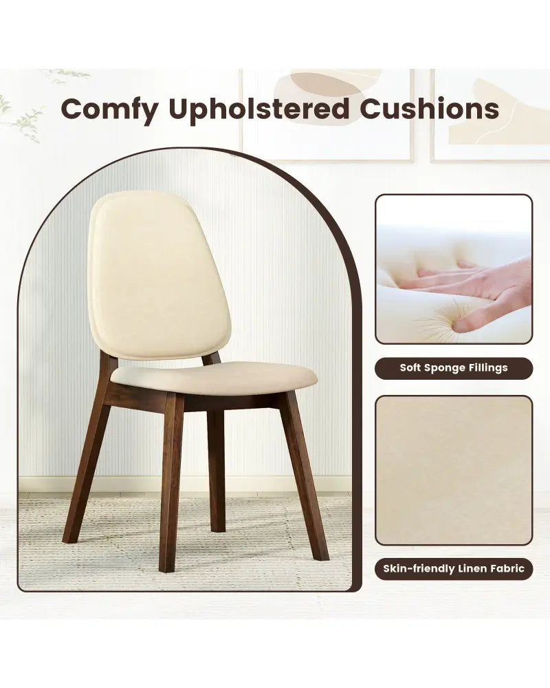 Wooden Dining Chair Set of 2 Mid-Century Modern Upholstered Side Armless Chair-Brown - Brown - Dining Chairs