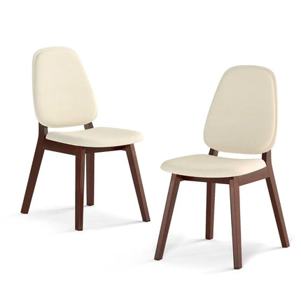 Wooden Dining Chair Set of 2 Mid-Century Modern Upholstered Side Armless Chair-Brown - Brown - Dining Chairs
