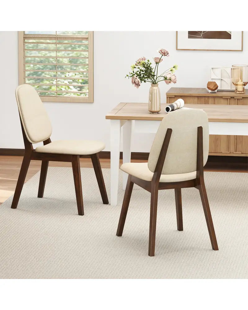 Wooden Dining Chair Set of 2 Mid-Century Modern Upholstered Side Armless Chair-Brown - Brown - Dining Chairs