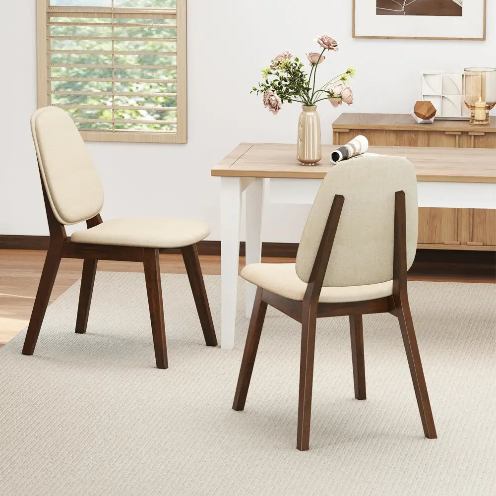 Wooden Dining Chair Set of 2 Mid-Century Modern Upholstered Side Armless Chair-Brown - Brown - Dining Chairs