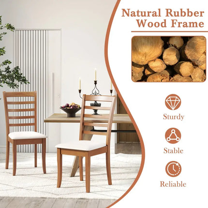 Wooden Dining Chair Set of 2 Modern Upholstered Kitchen Chair-Beige - Beige - Dining Chairs