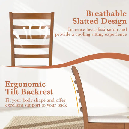 Wooden Dining Chair Set of 2 Modern Upholstered Kitchen Chair-Beige - Beige - Dining Chairs