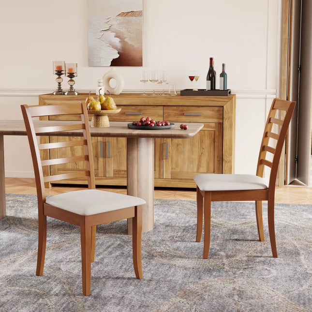 Wooden Dining Chair Set of 2 Modern Upholstered Kitchen Chair-Beige - Beige - Dining Chairs