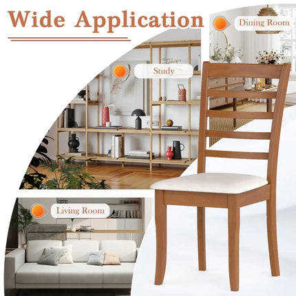 Wooden Dining Chair Set of 2 Modern Upholstered Kitchen Chair-Beige - Beige - Dining Chairs