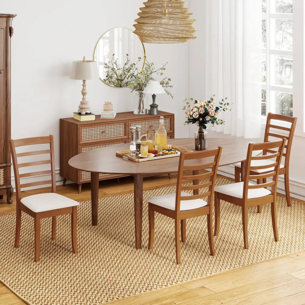 Wooden Dining Chair Set of 2 Modern Upholstered Kitchen Chair-Beige - Beige - Dining Chairs