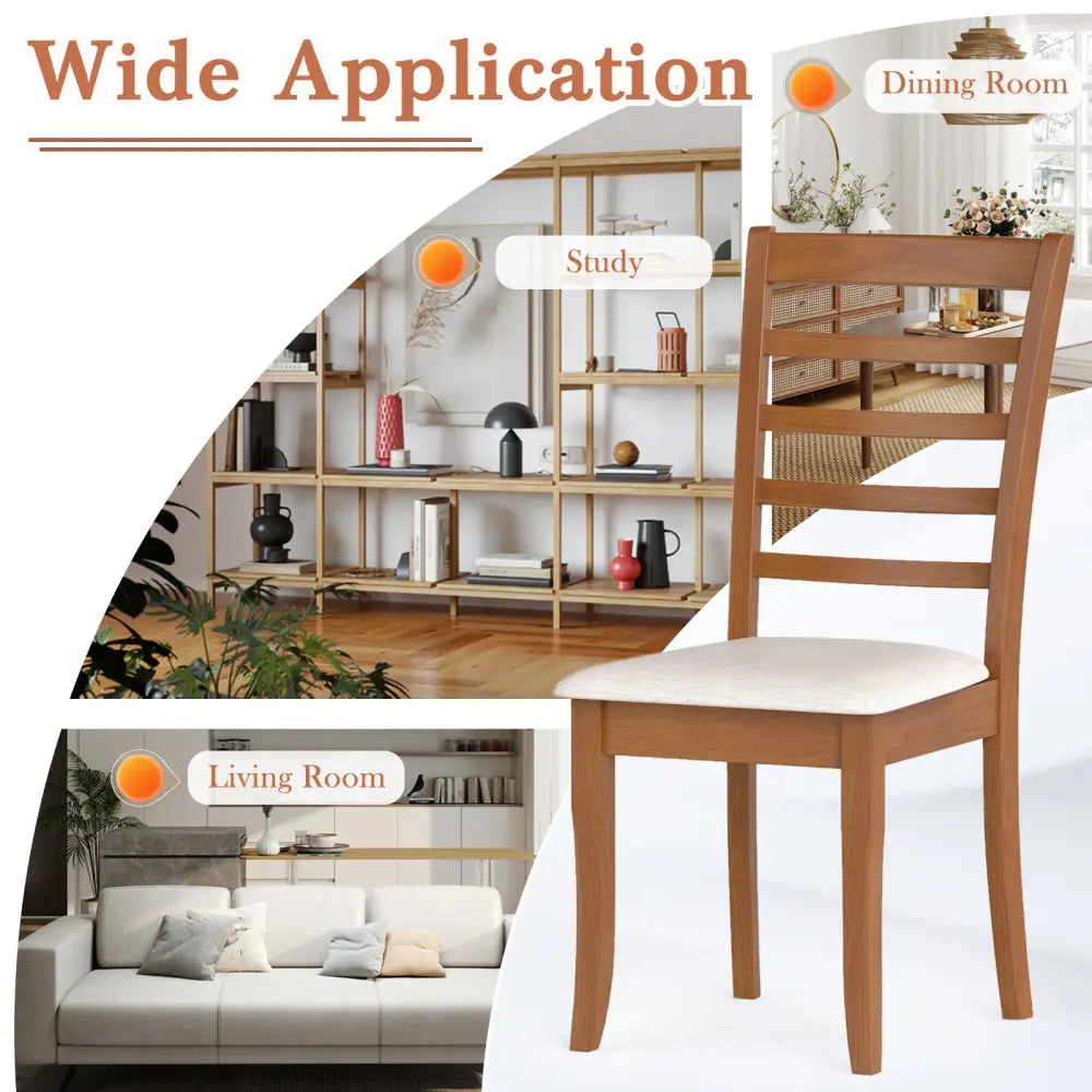 Wooden Dining Chair Set of 2 Modern Upholstered Kitchen Chair-Beige - Beige - Dining Chairs