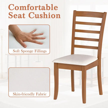 Wooden Dining Chair Set of 2 Modern Upholstered Kitchen Chair-Beige - Beige - Dining Chairs