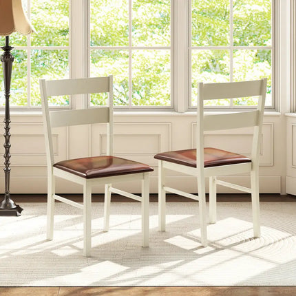 Wooden Dining Chair Set of 2 PU Leather Upholstered Kitchen Armless Chairs-White - White - Dining Chairs