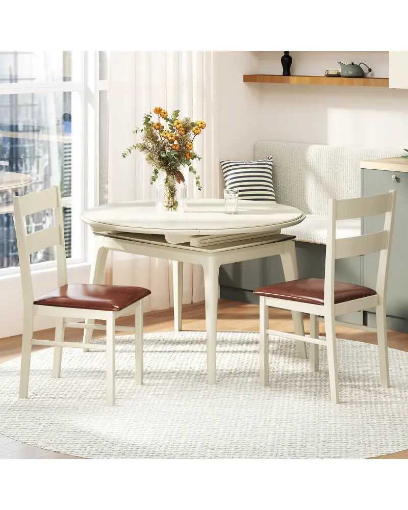 Wooden Dining Chair Set of 2 PU Leather Upholstered Kitchen Armless Chairs-White - White - Dining Chairs