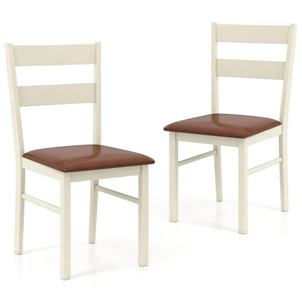 Wooden Dining Chair Set of 2 PU Leather Upholstered Kitchen Armless Chairs-White - White - Dining Chairs