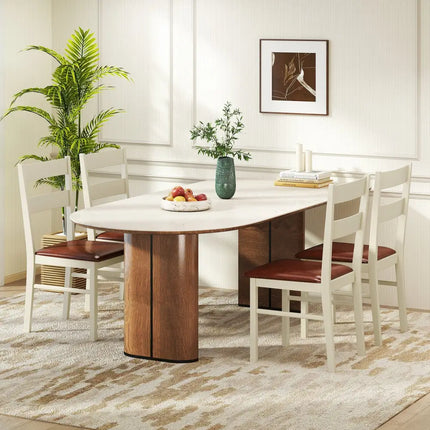 Wooden Dining Chair Set of 2 PU Leather Upholstered Kitchen Armless Chairs-White - White - Dining Chairs