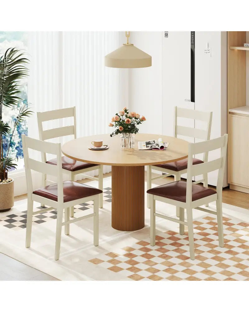 Wooden Dining Chair Set of 2 PU Leather Upholstered Kitchen Armless Chairs-White - White - Dining Chairs