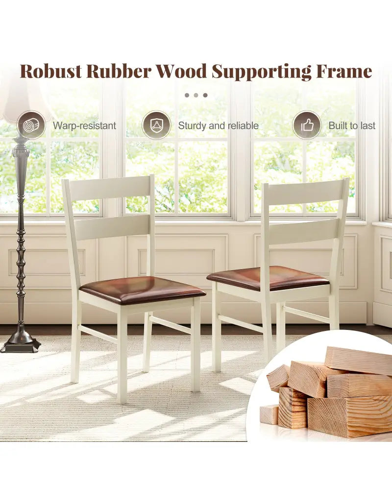 Wooden Dining Chair Set of 2 PU Leather Upholstered Kitchen Armless Chairs-White - White - Dining Chairs