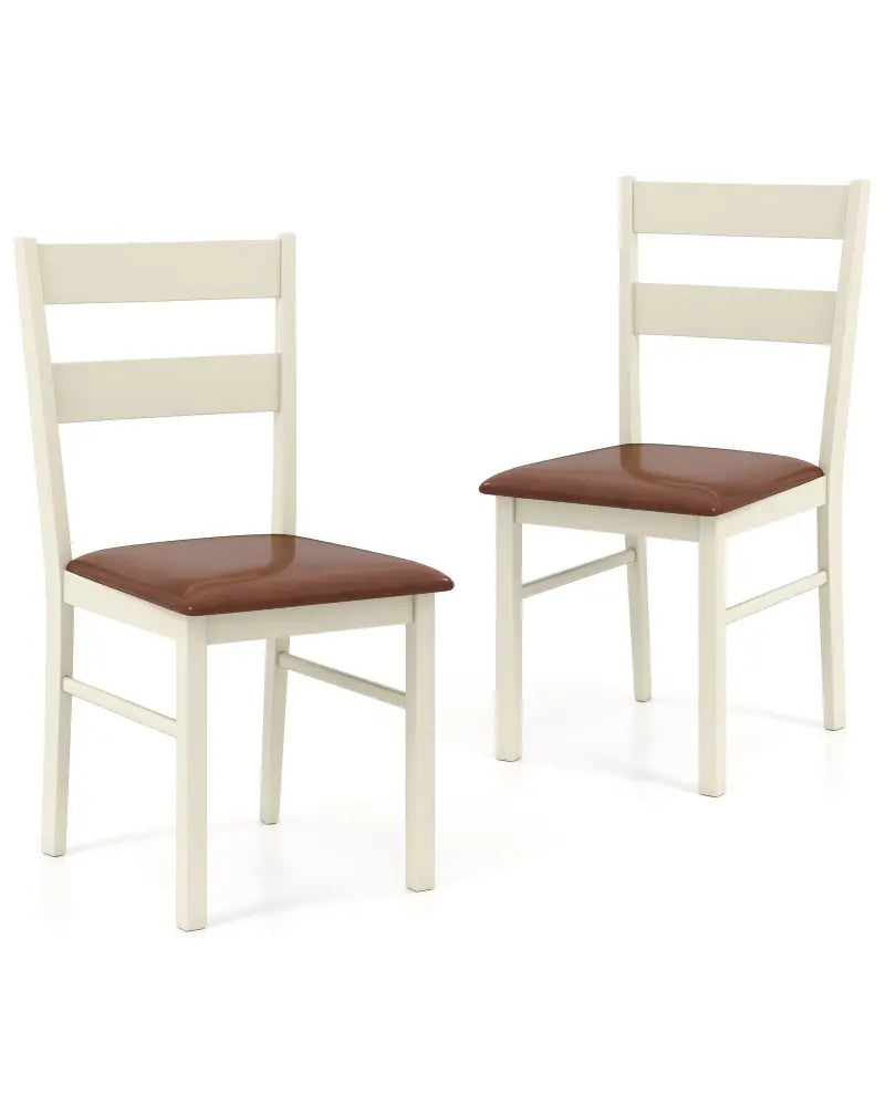 Wooden Dining Chair Set of 2 PU Leather Upholstered Kitchen Armless Chairs-White - White - Dining Chairs