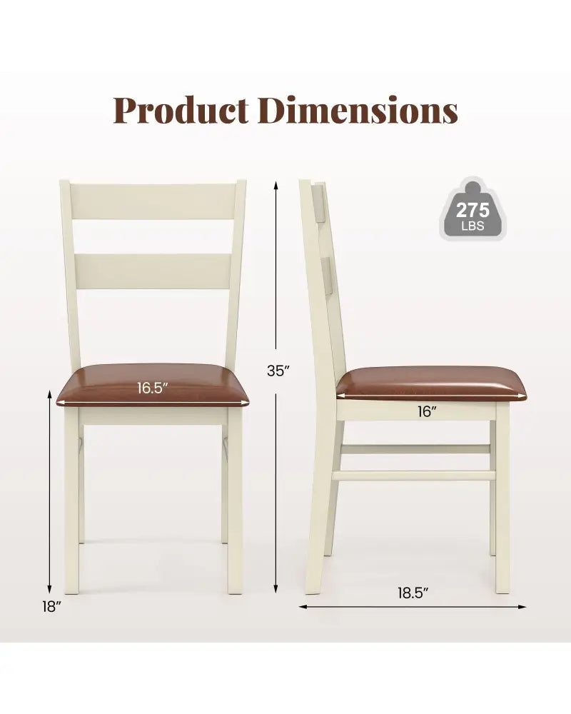 Wooden Dining Chair Set of 2 PU Leather Upholstered Kitchen Armless Chairs-White - White - Dining Chairs