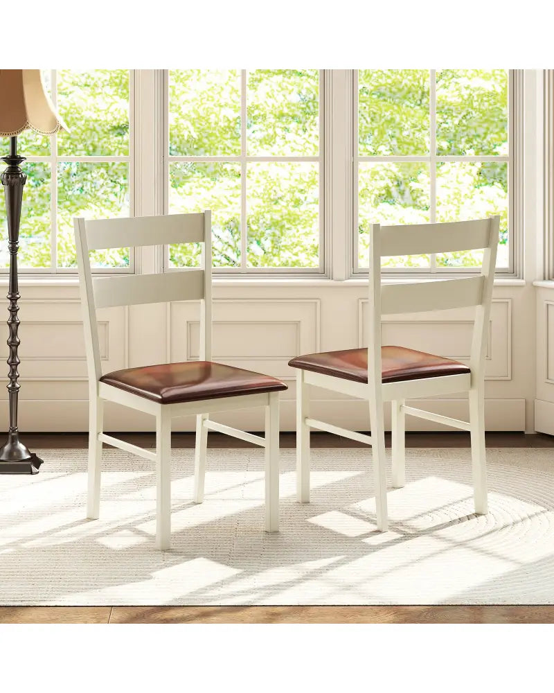 Wooden Dining Chair Set of 2 PU Leather Upholstered Kitchen Armless Chairs-White - White - Dining Chairs