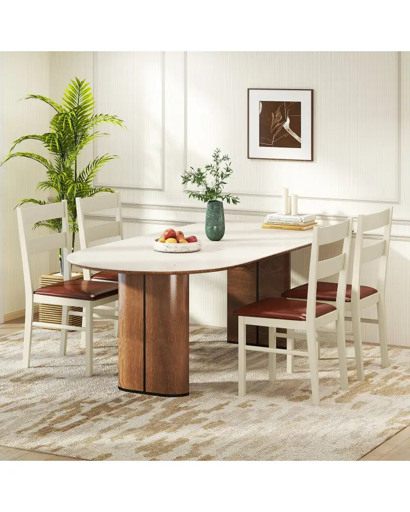 Wooden Dining Chair Set of 2 PU Leather Upholstered Kitchen Armless Chairs-White - White - Dining Chairs