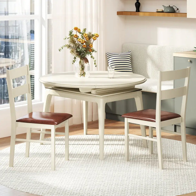 Wooden Dining Chair Set of 2 PU Leather Upholstered Kitchen Armless Chairs-White - White - Dining Chairs
