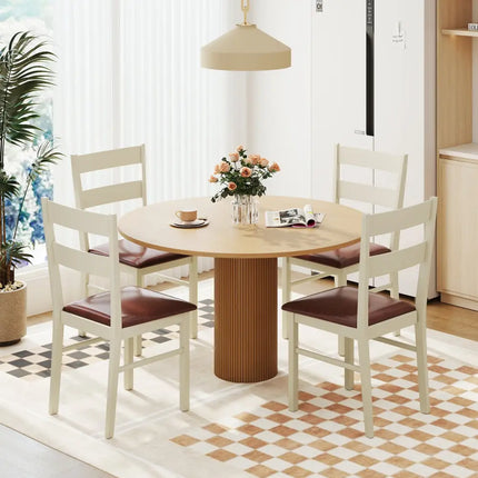 Wooden Dining Chair Set of 2 PU Leather Upholstered Kitchen Armless Chairs-White - White - Dining Chairs