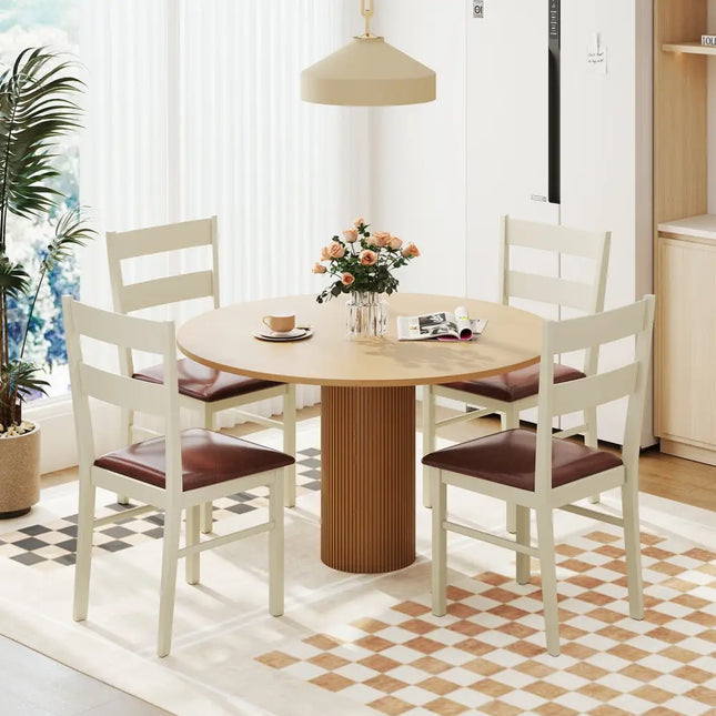 Wooden Dining Chair Set of 2 PU Leather Upholstered Kitchen Armless Chairs-White - White - Dining Chairs