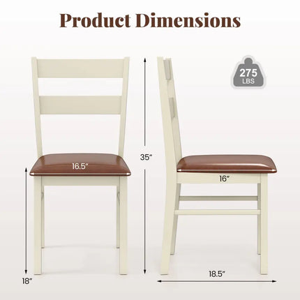 Wooden Dining Chair Set of 2 PU Leather Upholstered Kitchen Armless Chairs-White - White - Dining Chairs