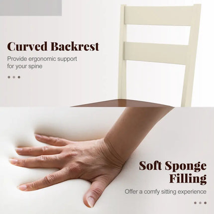 Wooden Dining Chair Set of 2 PU Leather Upholstered Kitchen Armless Chairs-White - White - Dining Chairs