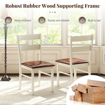 Wooden Dining Chair Set of 2 PU Leather Upholstered Kitchen Armless Chairs-White - White - Dining Chairs