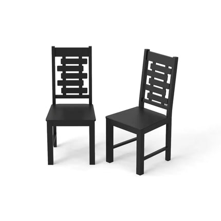 Wooden Dining Chair Set of 2 Solid Rubber Wood Kitchen Chairs-Black - Black - Dining Chairs