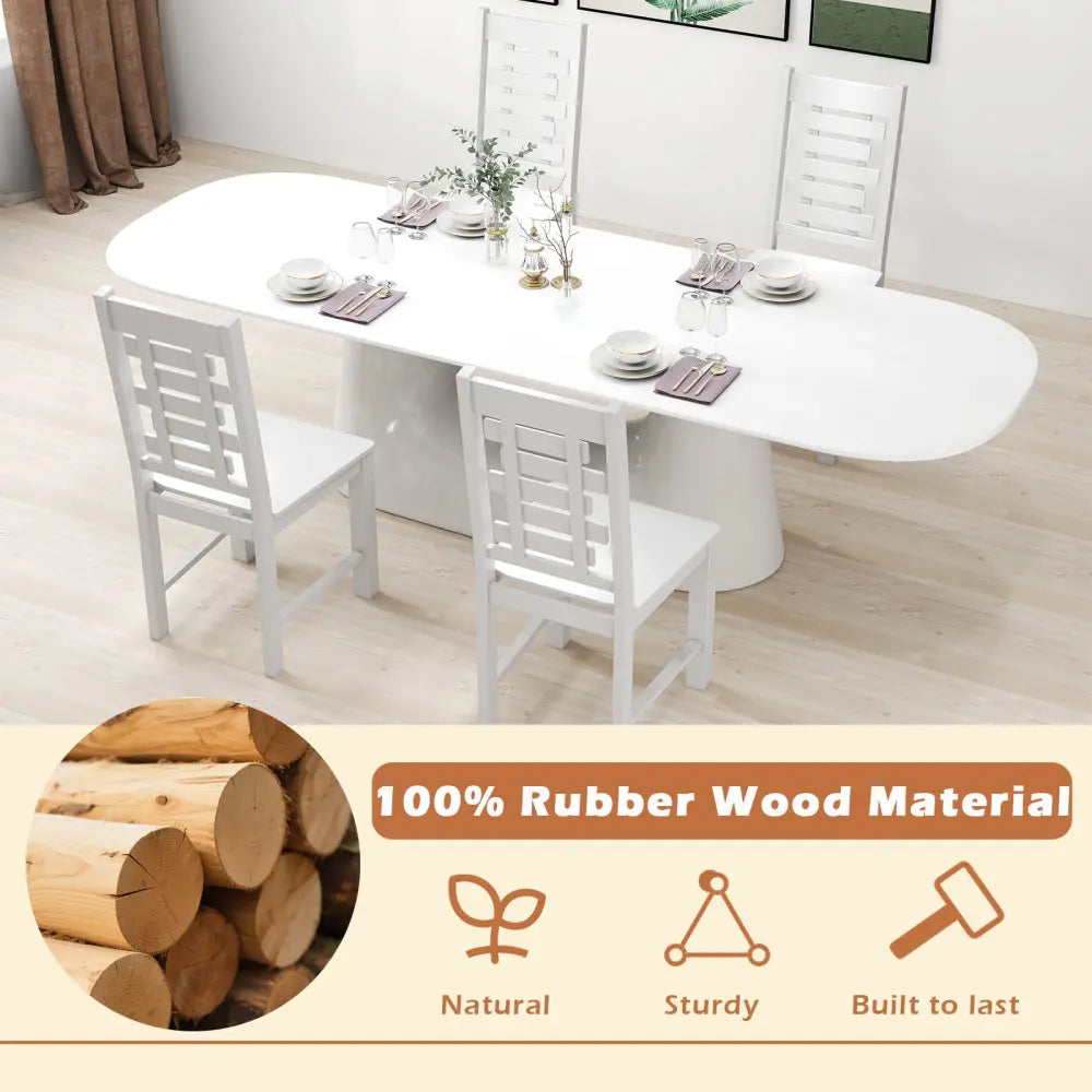 Wooden Dining Chair Set of 2 Solid Rubber Wood Kitchen Chairs-White - White - Dining Chairs