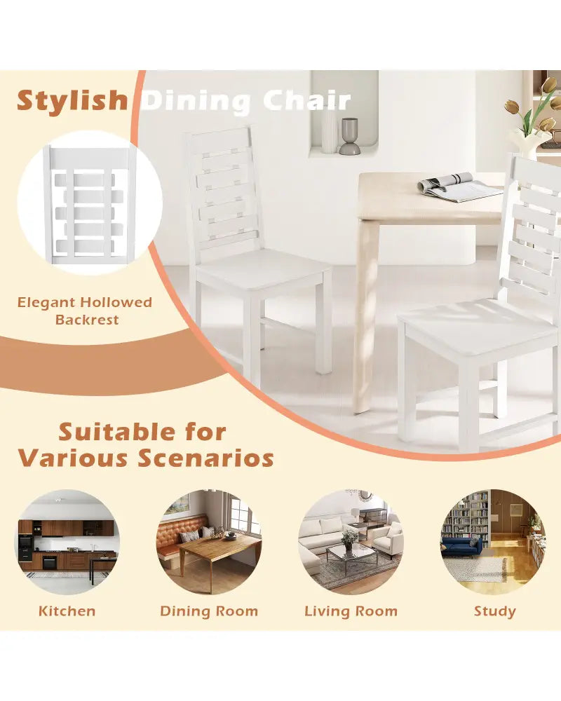 Wooden Dining Chair Set of 2 Solid Rubber Wood Kitchen Chairs-White - White - Dining Chairs