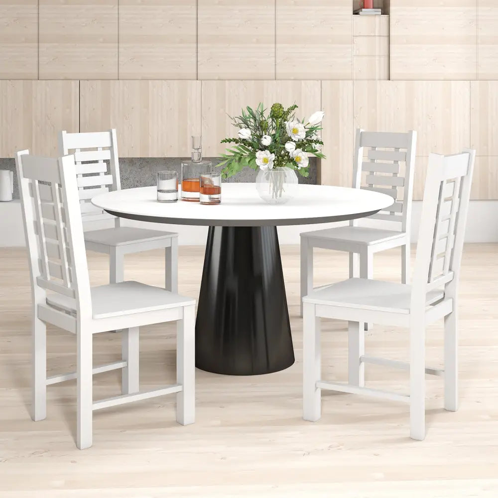 Wooden Dining Chair Set of 2 Solid Rubber Wood Kitchen Chairs-White - White - Dining Chairs