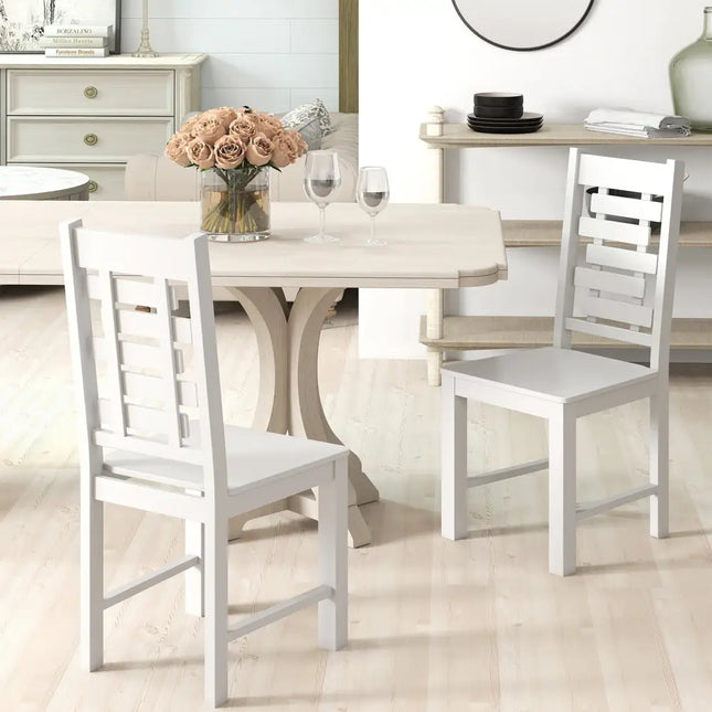 Wooden Dining Chair Set of 2 Solid Rubber Wood Kitchen Chairs-White - White - Dining Chairs