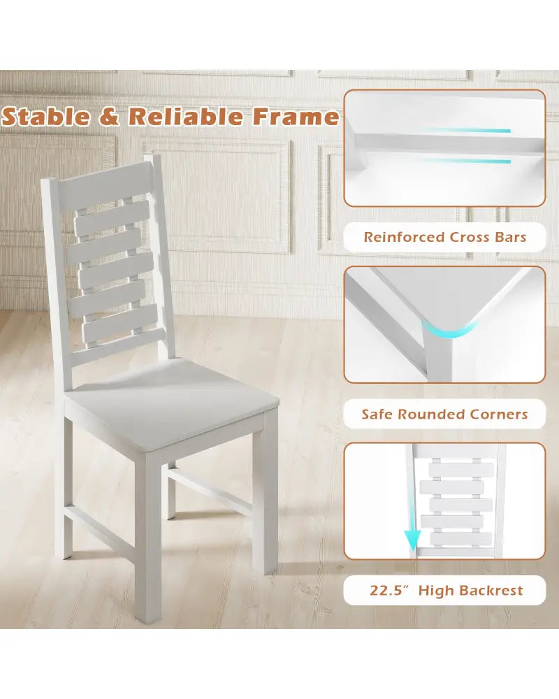 Wooden Dining Chair Set of 2 Solid Rubber Wood Kitchen Chairs-White - White - Dining Chairs