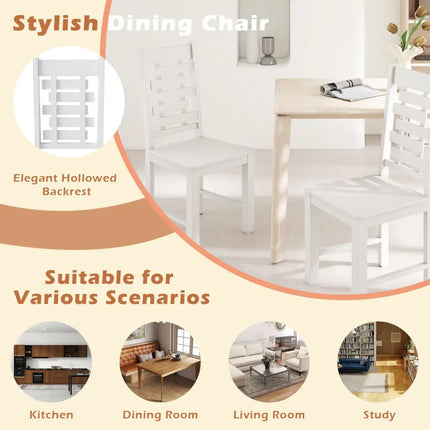 Wooden Dining Chair Set of 2 Solid Rubber Wood Kitchen Chairs-White - White - Dining Chairs