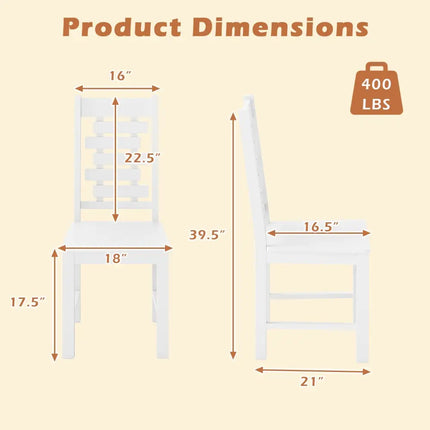 Wooden Dining Chair Set of 2 Solid Rubber Wood Kitchen Chairs-White - White - Dining Chairs