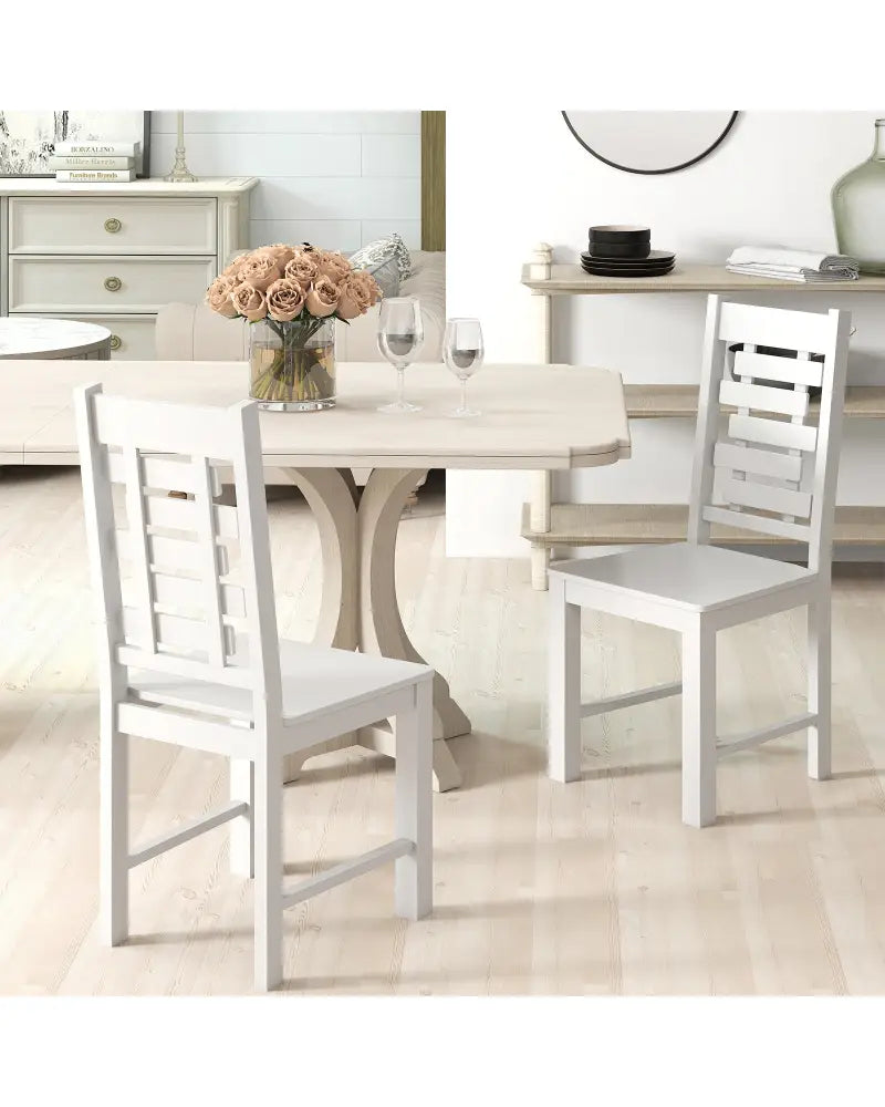 Wooden Dining Chair Set of 2 Solid Rubber Wood Kitchen Chairs-White - White - Dining Chairs