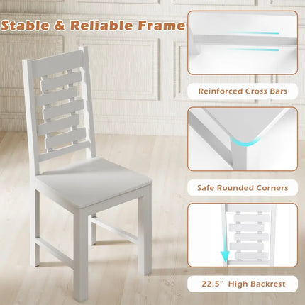Wooden Dining Chair Set of 2 Solid Rubber Wood Kitchen Chairs-White - White - Dining Chairs